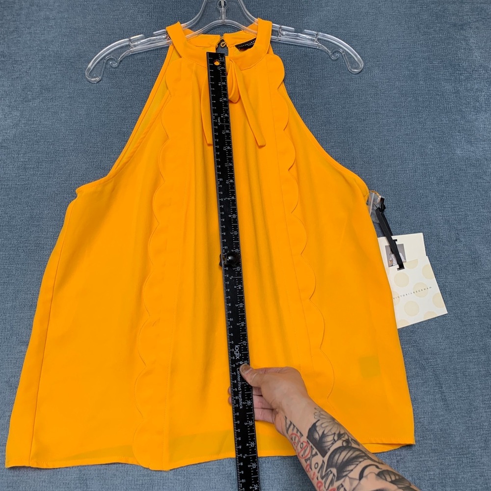 Victoria Beckham For Target Blouse Top Womens M Marigold High Neck Scallop Trim - Picture 9 of 15